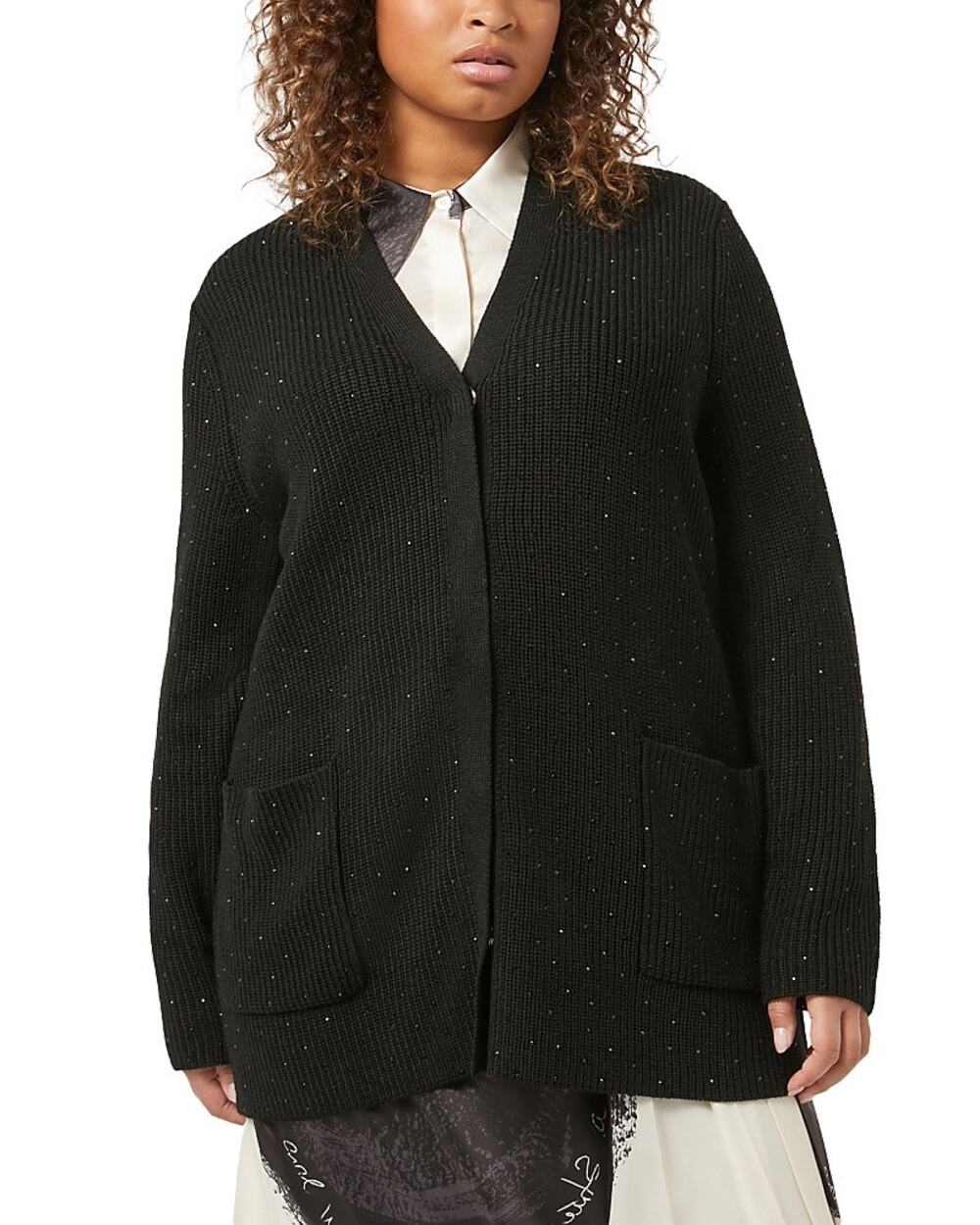 NWT Marina Rinaldi Sequin Embellished V-neck Knit Cardigan Black Plus XL/US20-22